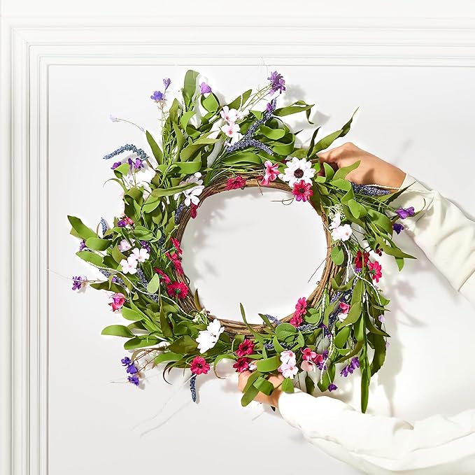VEVOR Spring Wreath for Front Door 22 Inch - Large Artificial Flower Wreath with Daisy & Lavender, Year-Round All Season Outdoor Indoor Door Decor