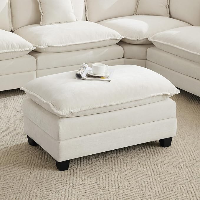 35‘’ Modern Chenille Cloud Sofa Ottoman,Rectangle Ottoman for Modular Sectional Sofa, Beige