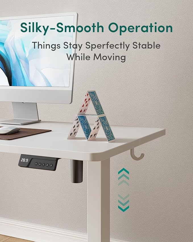 CubiCubi Height Adjustable Electric Standing Desk, 55 x 28 Inches Sit Stand up Desk, Large Memory Computer Home Office Desk with Two-Piece Desktop (White)