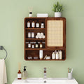 Wall Bathroom Cabinet with Flax Sliding Door, Wood Medicine Cabinet with Adjustable Shelf, Hanging Cabinet for Bathroom, Livingroom (Walnut1)