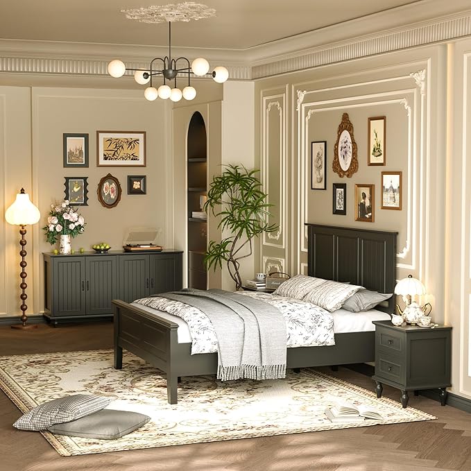 Scurrty Antique Style Wood Headboard Queen Size, Modern Headboard with Vintage Wood Frame, Bedroom Furniture (Black)