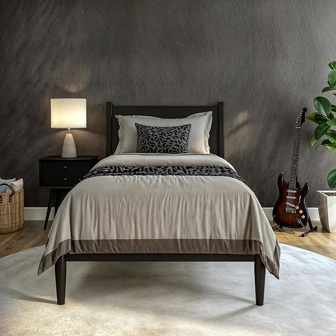 Camaflexi Mid-Century Panel Bed - Twin Size - Black Finish