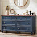 7 Drawers Dresser for Bedroom, Farmhouse 54" Wide Wood Dressers Chest of Drawers, Vintage Design TV Stand, Rustic Storage Dresser Organizer with Metal Handle Closet for Living Room, Hallway