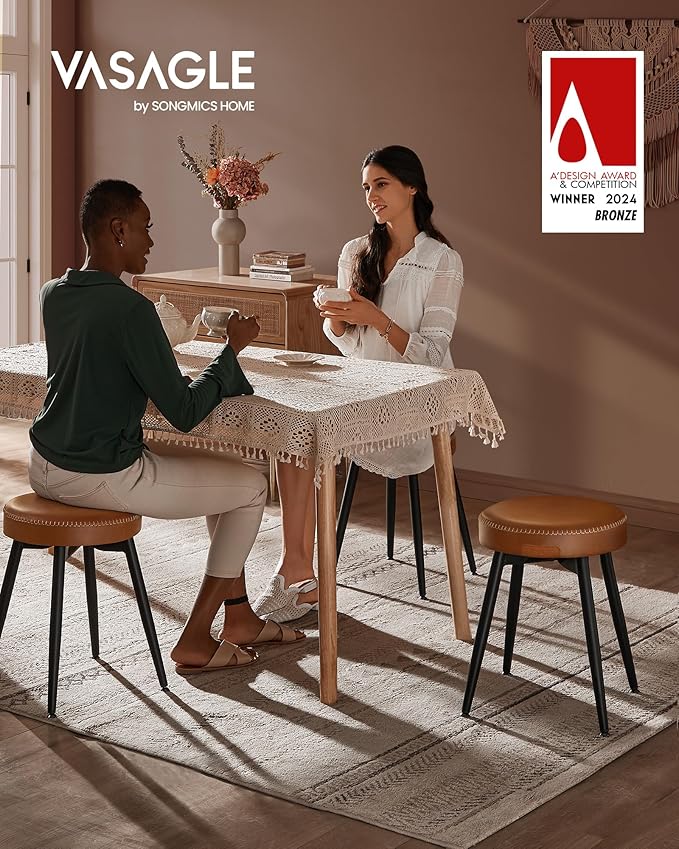 VASAGLE EKHO Collection - Dining Chairs Stools Set of 4, Upholstered Kitchen Chairs, Vanity Stools, Synthetic Leather with Stitching, Mid-Century Modern, 19-Inch Tall, Easy Assembly, Caramel Brown