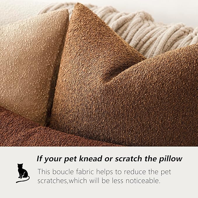 Foindtower Pack of 2 Textured Boucle Throw Pillow Covers Accent Solid Decorative Lumbar Pillow Cases Cozy Couch Cushion Case for Chair Sofa Bedroom Living Room Home Decor 12x20 Inch Hazel Brown
