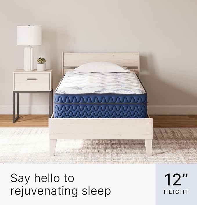 Signature Design by Ashley Twin Size Stack 12 Inch Hybrid Medium Plush Cooling Gel Infused Memory Foam Mattress for Pressure Relief, Fiberglass Free, Mattress in A Box