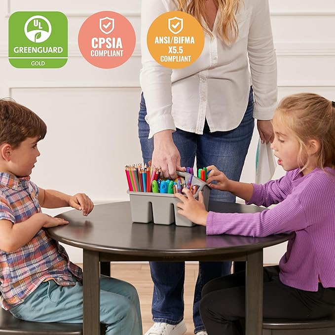 ECR4Kids 30in D Round Hardwood Table with 22in Legs, Kids Furniture, Grey Wash