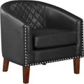 Prilinex Comfy Barrel Accent Chair - Faux Leather Living Room Chair Club Chair with Cushion, Diamond Grid Backrest & Nailhead Trim, Guest Chair for Office, Bedroom & Waiting Room, Black