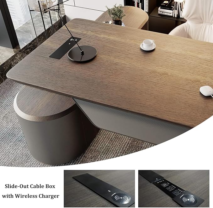SAINTCY Large Executive Office Desk with File Cabinet, 78.7 Inch Sit & Stand L Shaped Executive Desk, Adjustable Luxury Office Desks for Boss, Business Owners, Managers and Supervisors Return Right