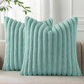 Pallene Faux Fur Plush Throw Pillow Covers 26x26 Set of 2, Luxury Soft Fluffy Striped Decorative Pillow Covers for Sofa, Couch, Living Room, Aqua