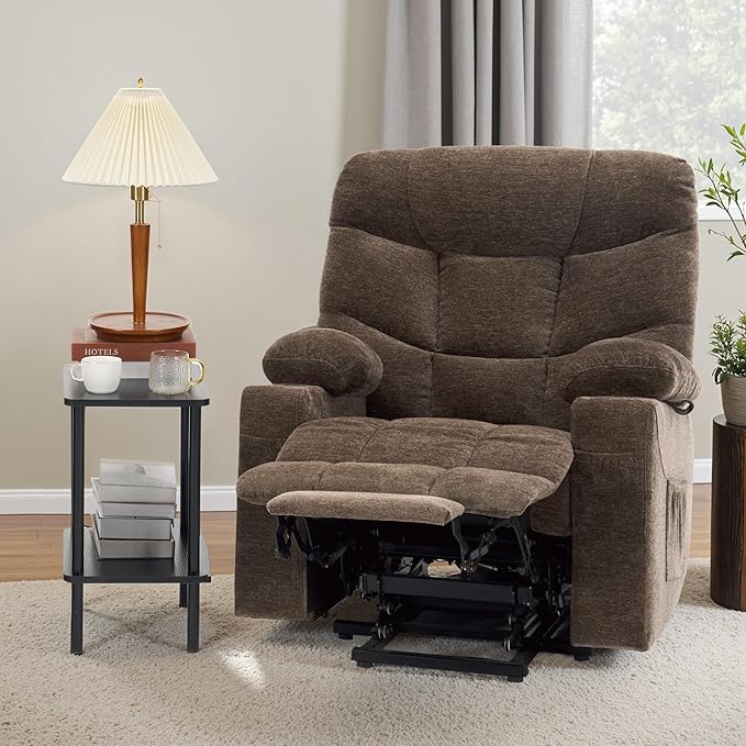 MCombo Oversized Power Lift Recliner Chair with Extended Footrest for Elderly People, Fabric R7289 (Brown, Medium-Oversize)