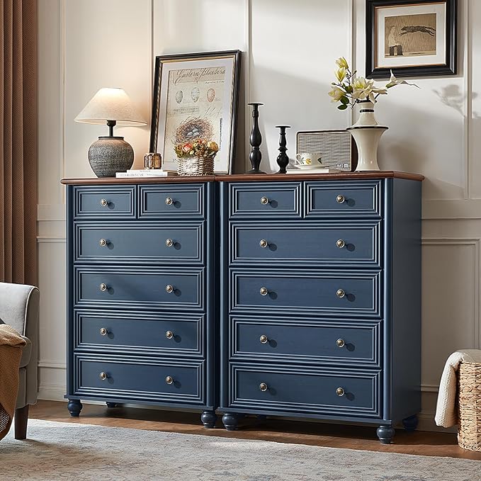 Dressers and Night Stand Set of 3, Wood 43.5" Tall Dresser and 18" Wide with Charging Station Chest of Drawers, Roman Column Nightstand Set of 2, Bedroom Furniture Dresser Suites for Home Living Room