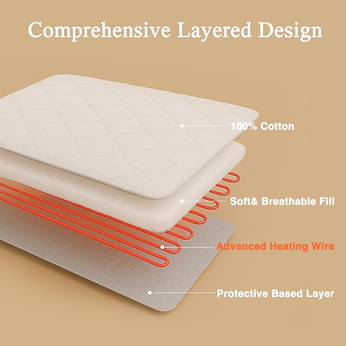 Beautyrest Cotton Heated Mattress Pad - Bed Warmer with 20 Heat Settings Controller, Auto Shut Off Timer, All Around Elastic Deep Pocket, UL Certified, Machine Washable, White Queen