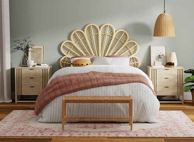 KOUBOO Rattan Petal Headboard, California King, Natural