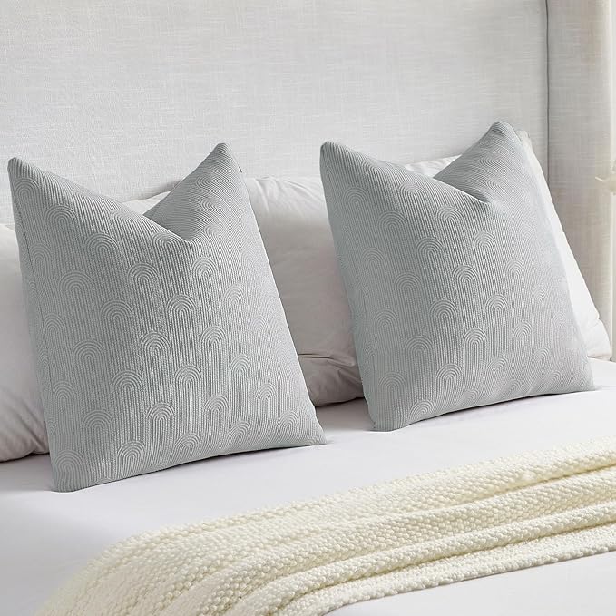 FUTEI Dusty Blue Chenille Decorative Throw Pillow Covers 12x20 Inch Set of 2,Soft Cozy Striped Geometric Patterns Lumbar Pillow Cases,Modern Home Decor for Couch Bed Living Room