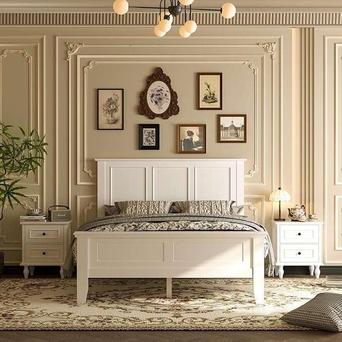 Scurrty Antique Style Wood Headboard Queen Size, Modern Headboard with Vintage Wood Frame, Bedroom Furniture (White)