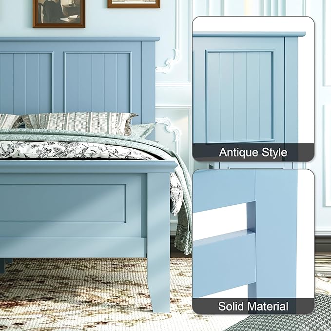 Scurrty Antique Style Wood Headboard Queen Size, Modern Headboard with Vintage Wood Frame, Bedroom Furniture (Blue)