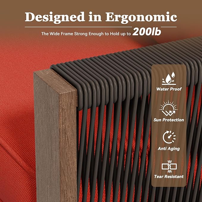 Patio Furniture 3 Seater Sofa Cedar Wood Indoor&Outdoor Couch, Outside Deep Seat High Back Porch Sofa