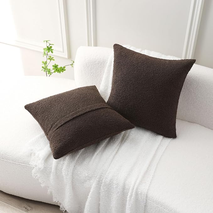 FUTEI Pack of 2 Dark Coffee Decorative Throw Pillow Covers 24x24 Inch Soft Cozy Solid Boucle Textured European Cushion Case,Modern Home Decor for Couch Bed Living Room