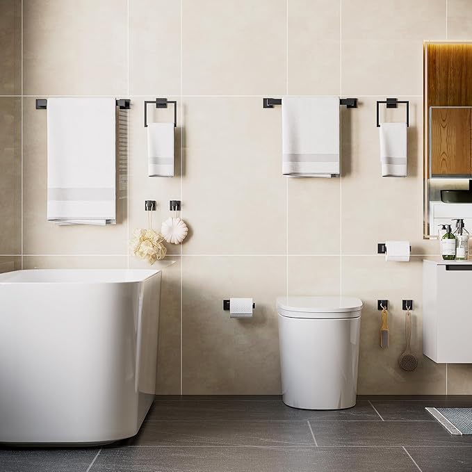 10-Piece Bathroom Hardware Accessories Set, 16 Inch SUS304 Stainless Steel Towel Bar Set, Wall Mounted Bathroom Towel Holders, Towel Hooks with Toilet Paper Holder