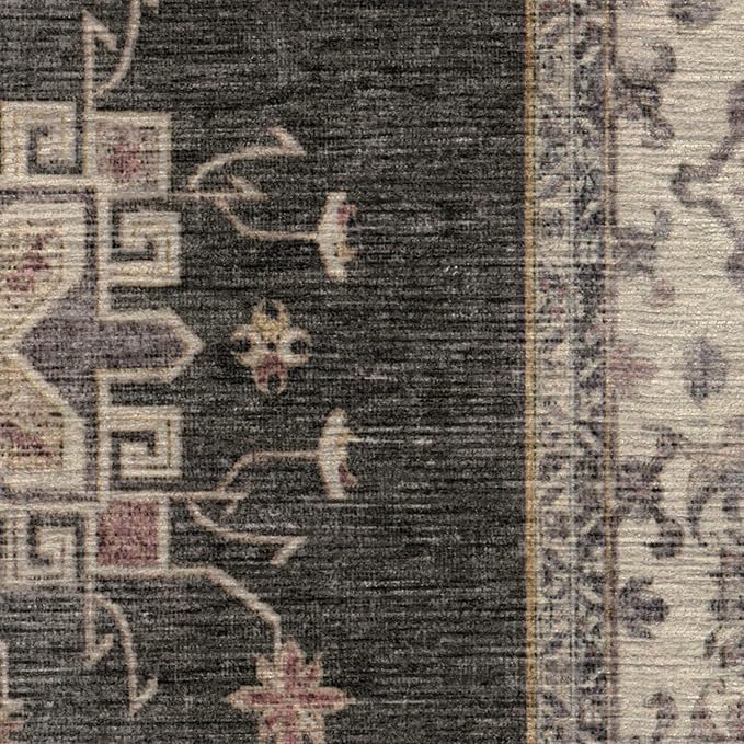 RUGGABLE Washable Vintage Runner Rug – Verena Dark Wood 2.5x12, Stain-Resistant, Non-Slip Hallway Runner – Machine Washable Rug for Hallway, Entryway, Living Room & Kitchen–with Standard Pad
