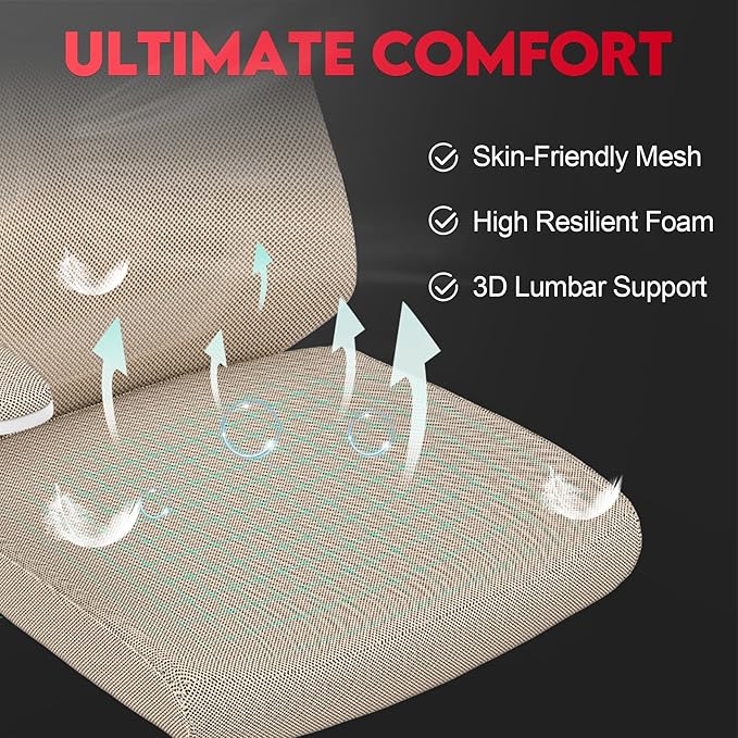Ergonomic Office Chair - 400LB Comfy Desk Chairs with Adjustable Headrest and Lumbar Back Support, Mesh Computer Chairs with Wheels and Arms for Home Office, Study, Bedroom and Dorm (04khaki)