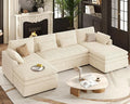 Belffin Large Modular Sectional Sofa with Double Deep Chaise, 135" Corduroy U Shaped Sectional Couch with 9" Soft Dual-Layer 6 Seats U Shaped Couch for Living Room, Apartment, Beige