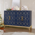 HLR 48" Accent Cabinet with 4 Doors and Shelves, Modern Credenza Storage Cabinet with Gold Trim, Sideboard Buffet for Living Room, Kitchen, Dining Room, Hallway, Blue