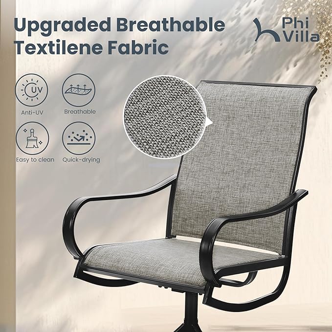 PHI VILLA Patio Swivel Dining Chairs Set of 2, Outdoor Metal Chair with Textilene Mesh Fabric, Patio Chair with Armrest, Black Frame for Patio Deck Garden