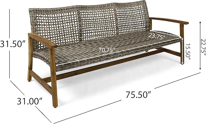 Christopher Knight Home Marcia Outdoor Wood Sofa, Wicker, 75.50 x 31.00 x 31.50, Gray, Natural Stained Finish
