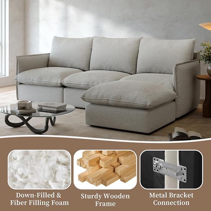 Waterproof Cloud Sectional Sofa for Living Room,High Backrest Down Filled Couch,5 Seater Oversized Modular V-Shaped Couches,Detachable Couch Covers,Light Grey
