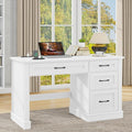 Vabches Farmhouse 47" Executive Desk, Computer Desk with Drawers and File Drawer, Workstation Computer Desk with Charging Station for Home Office,Study,Cream White.