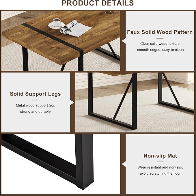7 Piece Dining Table Set，Dinner Table Set for 6，71'' Dark Wood Kitchen Table and Suede Nap Fabic Chairs Set of 6，6 Chair Dining Table Set for Kitchen Dining Room