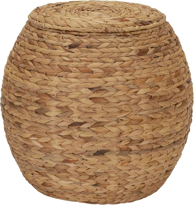 Household Essentials Handwoven Water Hyacinth Barrel Wicker Storage Basket Side Table, Natural
