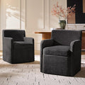 HULALA HOME Upholstered Dining Chair Set of 2 with Smooth-roling Castors, Modern Fabric Side Dining Room Chairs with Built-in Storage, Multi-Purpos Kitchen Chairs for Living Room, Black