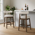 Christopher Knight Home Annes Counter Height Bar Stools Set of 2, Linen Fabric Round Bar Stool for Kitchen Island, Wooden Dining Room Chair, Counter Stool with Footrest, Walnut+Milky White