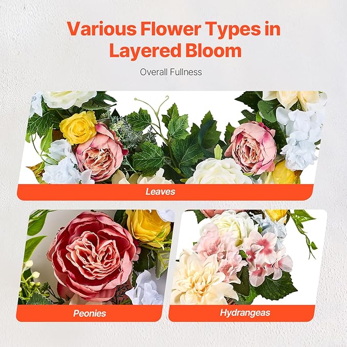 VEVOR Spring Wreath for Front Door 24 Inch - Large Artificial Flower Wreath with Hydrangea & Peony, Year-Round All Season Outdoor Indoor Door Decor