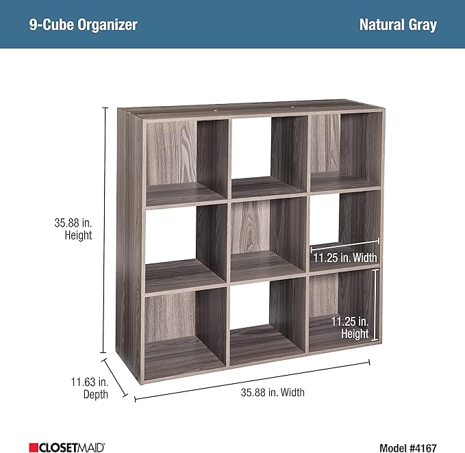 ClosetMaid 4167 Cubeicals Organizer, 9-Cube, Natural Gray