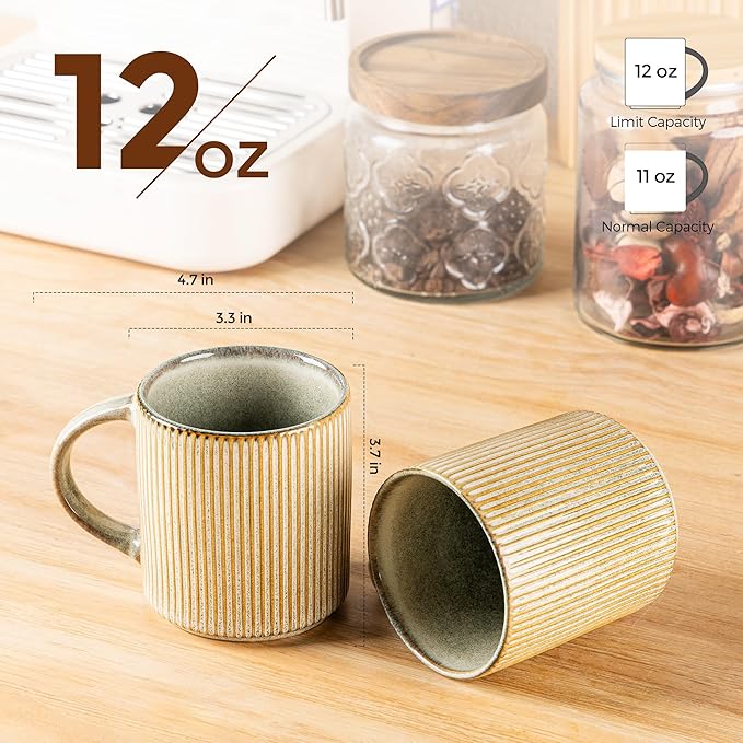GBHOME 12oz Stoneware Coffee Mugs, Ceramic Coffee Cups with Handle for Man,Woman,Dad,Mom, Modern Coffee Mugs Set of 6 for Latte/Cappuccino/Cocoa/Tea/Cocoa/Milk. Dishwasher&Microwave Safe, Desert Sage