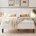 VECELO Queen Size Bed Frame Upholstered Platform Beds with Height-Adjustable Teddy Fabric Headboard, Strong Wood Slats 7.9'' Under Bed Storage Space Noise-Free No Box Spring Needed, Cream
