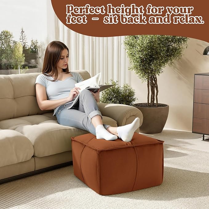 MeMoreCool Stuffed Round Pouf Ottoman Foot Rest, Floor Pouf Foot Stool with Soft Foam Chunk Filling, Small Round Ottoman Footstool Circle Footrest for Living Room