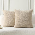 FUTEI Beige Throw Pillow Covers 24x24 Inch Set of 2,Furry Faux Fur Teddy Boucle Textured Cushion Covers,Soft Fluffy European Pillow Shams,Home Decor for Couch Bed Living Room Office Car