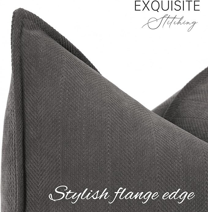 ZWJD Rustic Gray Pillow Covers 22x22 Set of 2 Chenille Throw Pillow Covers with Elegant Design Soft and Luxurious Decorative Throw Pillows for Couch, Bed, and Home Decor