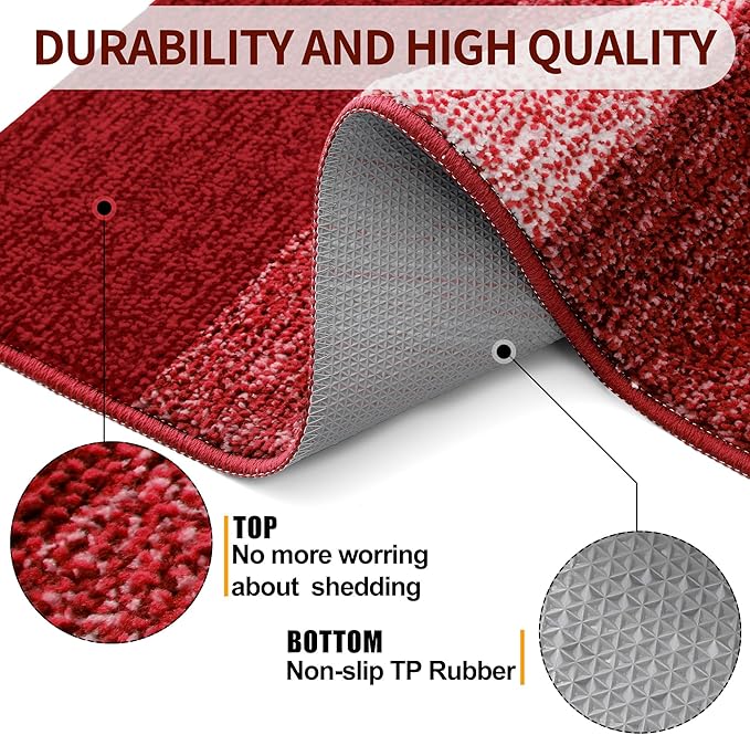 Kitinjoy Indoor Outdoor Door Mat, 71x47 Non-Slip Absorbent Dirt Trapper, Low-Profile Washable Inside Entrance Front Floor Mat, Sturdy Soft Entry Doormats for Entryway, Burgundy