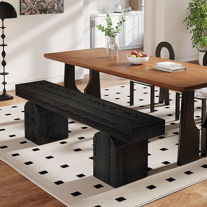 Tribesigns 59" Dining Bench for 2 to 3, Modern Black Dining Table Bench with Arched Base, Extra Long Kitchen Seating for Living Room, Entryway