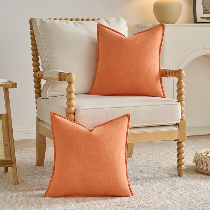 FUTEI Orange Chenille Throw Pillow Covers 12x20 Inch Set of 2,Edges Double-Stitched Lumbar Pillow Cases,Modern Home Decor for Couch Living Room