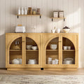 Sideboard Buffet Cabinet Set of 2, Storage Cabinet with Adjustable Shelf Modular Accent Display Case with Acrylic Doors Console Table for Living Room Kitchen Entryway, Natural Oak