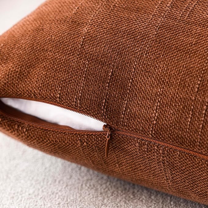 Foindtower Pack of 2 Soft Textured Throw Decorative Pillow Covers Square Accent Solid Cushion Cover Cozy Farmhouse Pillow Case with Zipper for Couch Sofa Bed Living Room 16x16 Inch, Burnt Orange