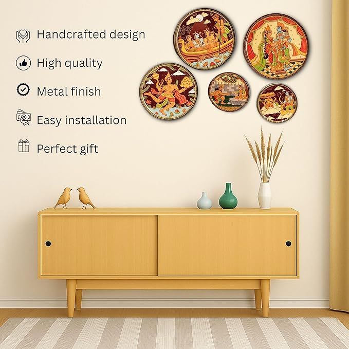 RITUALISTIC Ramayan Wall Plates for home decoration & living room | Metal Wall Décor | Gift items for unisex | Wall art | Wall showpiece| Home Décor Christmas Gift Items | Set of 5 plates