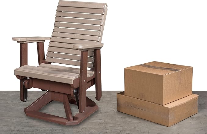 DutchCrafters Modern Horizontal Slat High Back Poly Glider Chair Outdoor Patio Furniture (Black & Cedar)